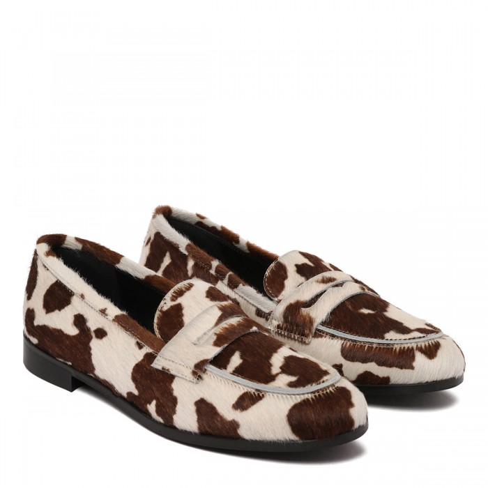 Cow-print calf-hair loafers