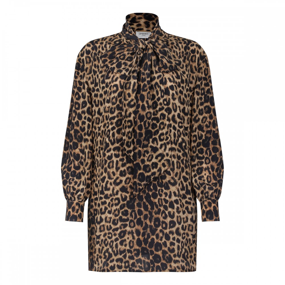 Leopard print silk mini dress