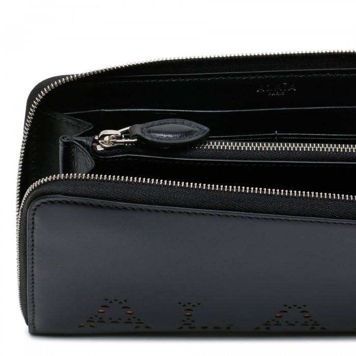 Black leather long zip-around wallet