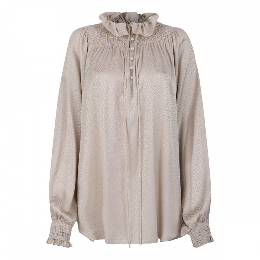 Geometric motif silk blouse