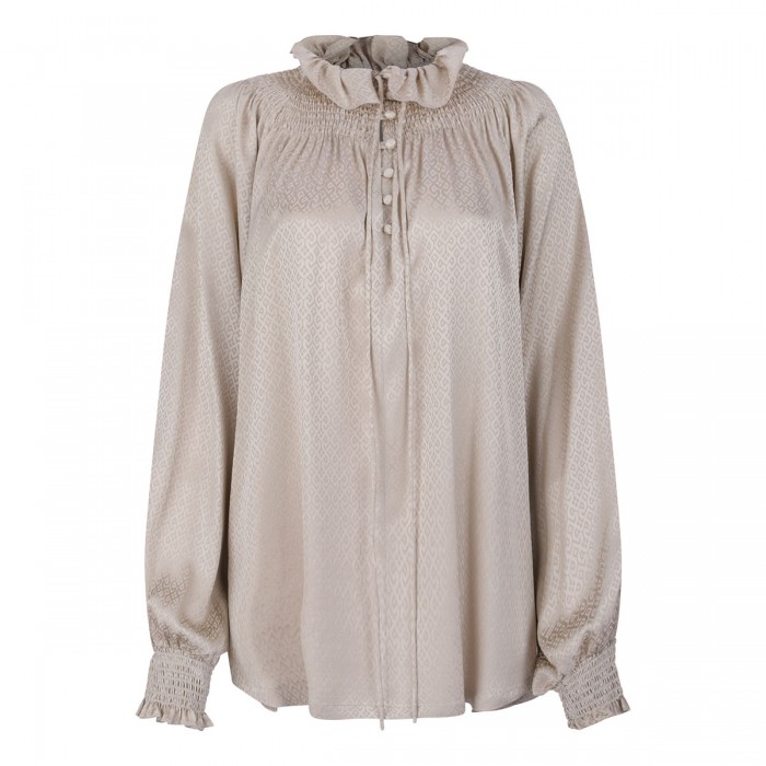 Geometric motif silk blouse