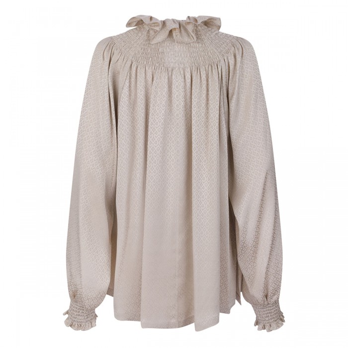 Geometric motif silk blouse