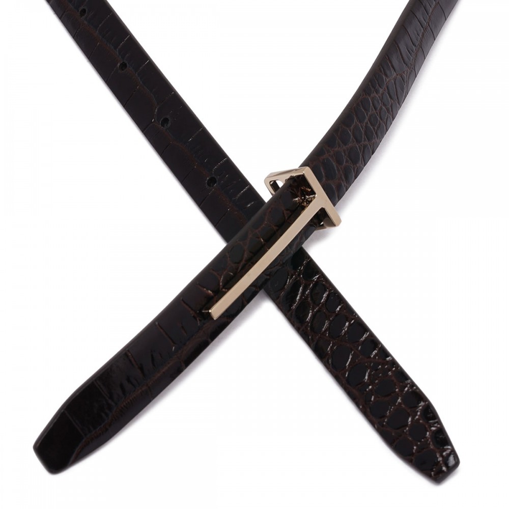 Croc embossed leather slim belt
