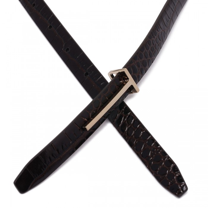 Croc embossed leather slim belt