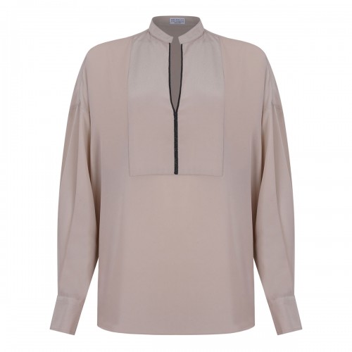 Sand silk blouse with monili