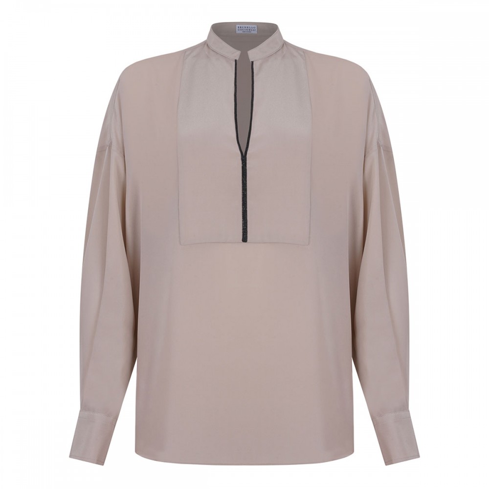 Sand silk blouse with monili