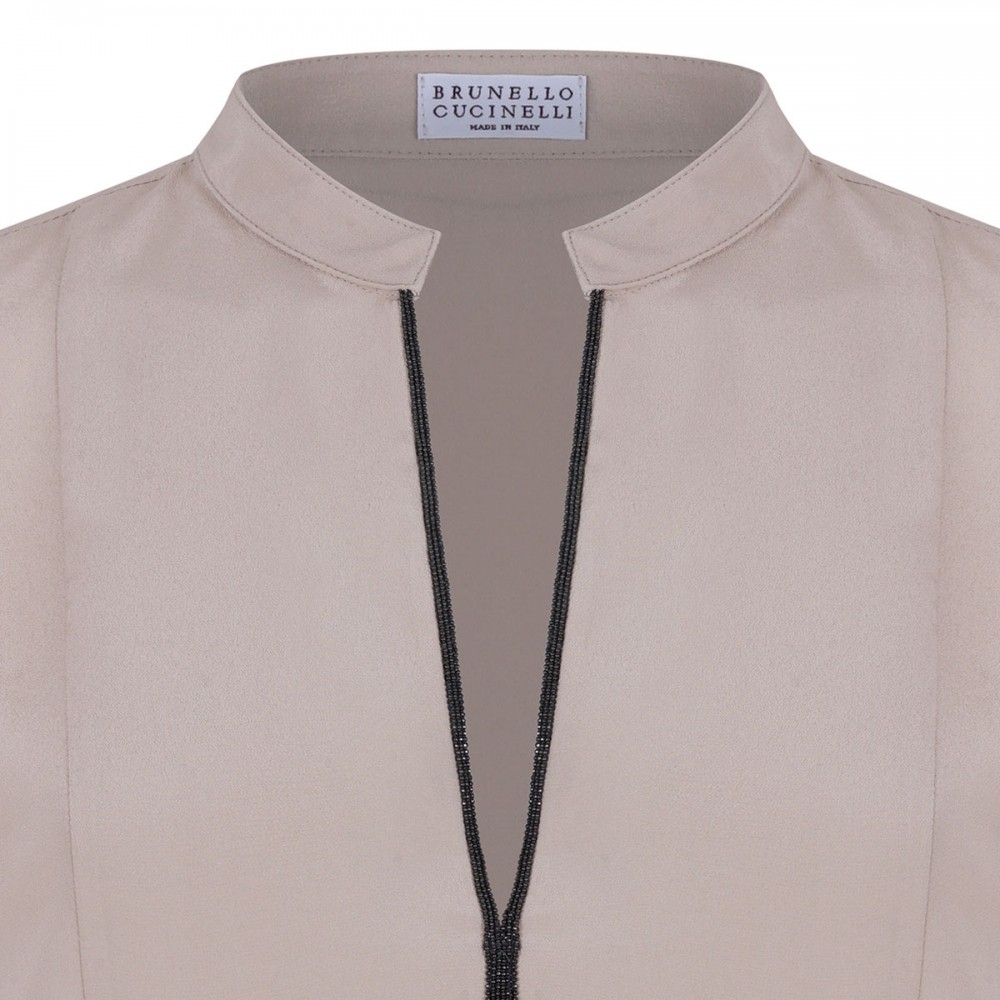 Sand silk blouse with monili