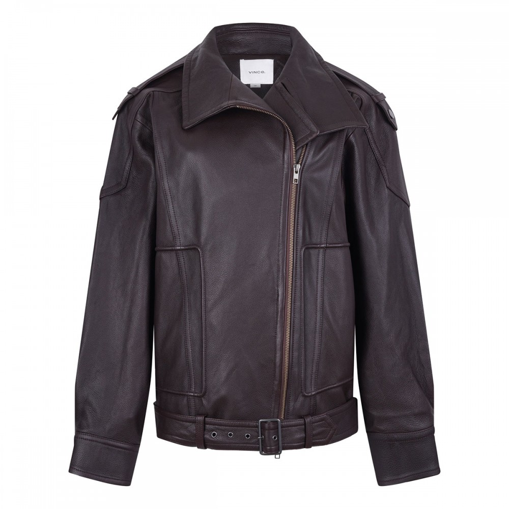 Leather oversized biker jacket