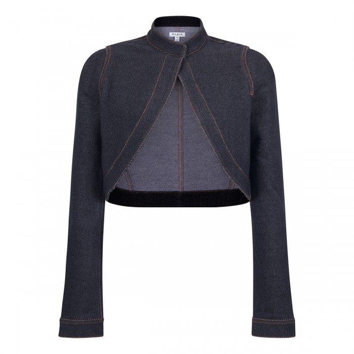 Denim cropped cut-out jacket