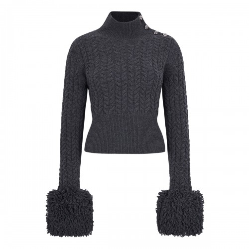 Fringed wool blend sweater