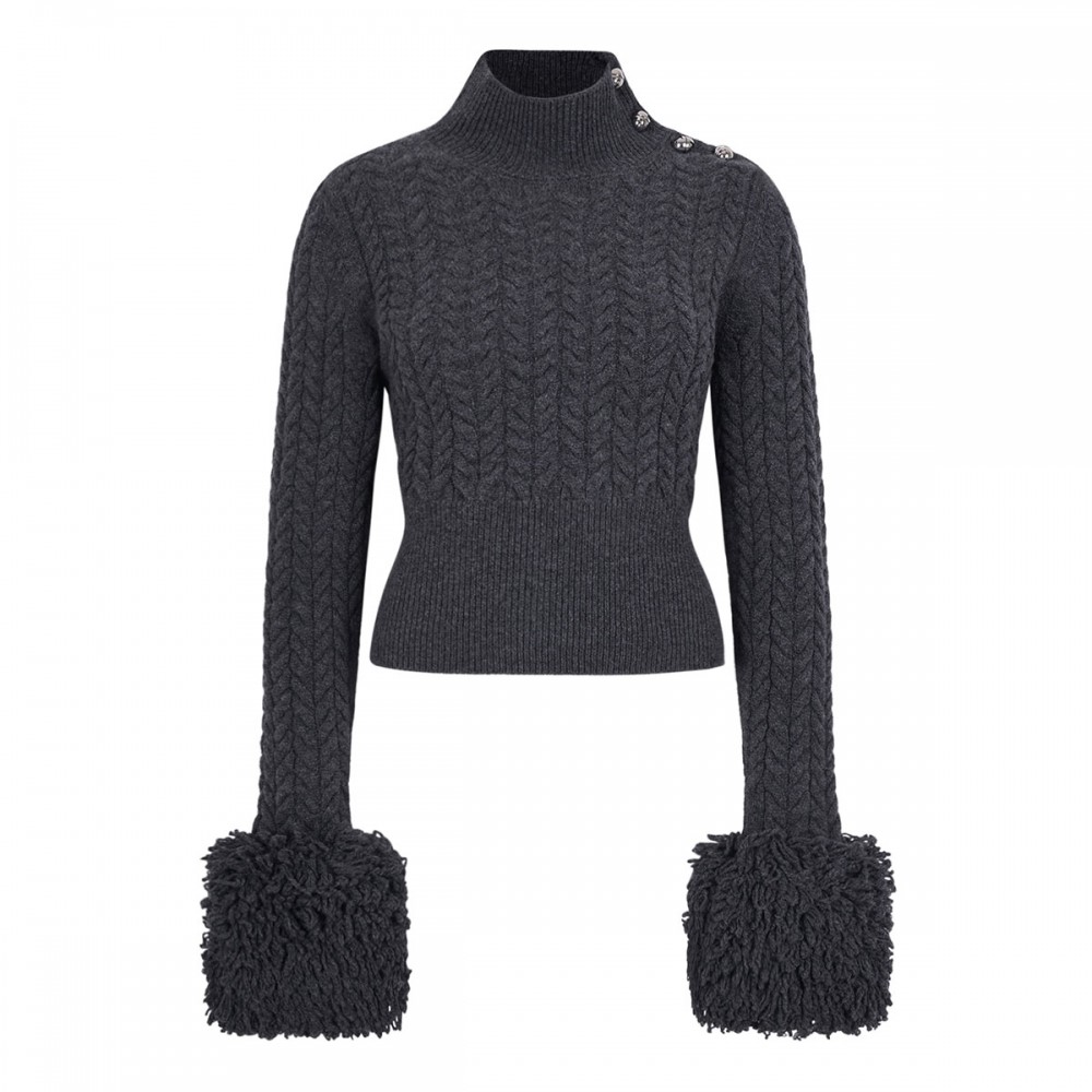 Fringed wool blend sweater