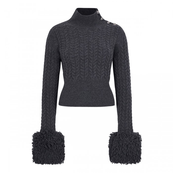 Fringed wool blend sweater