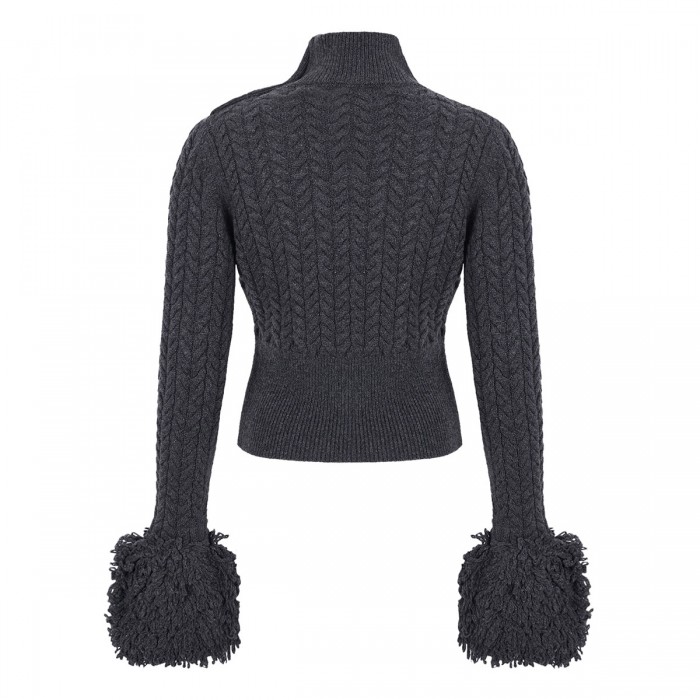 Fringed wool blend sweater