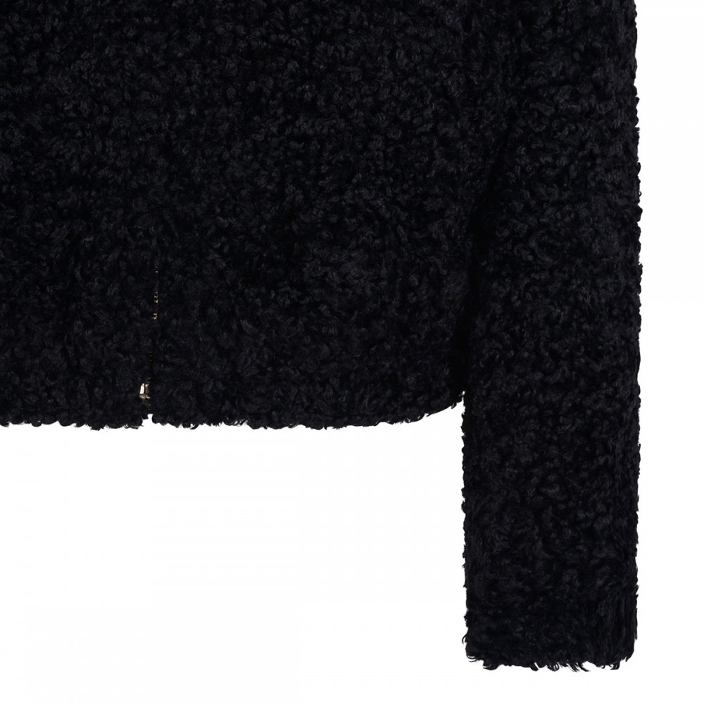 Black faux fur bomber jacket