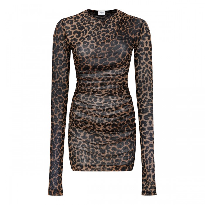 Leopard tulle jersey mini dress