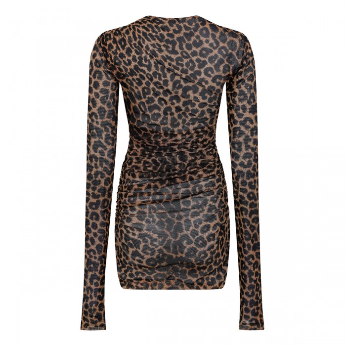 Leopard tulle jersey mini dress