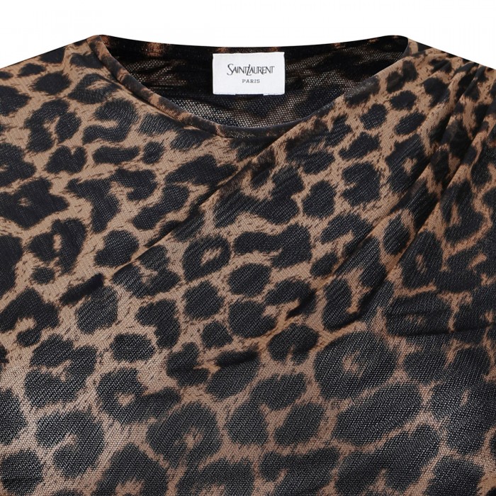 Leopard tulle jersey mini dress