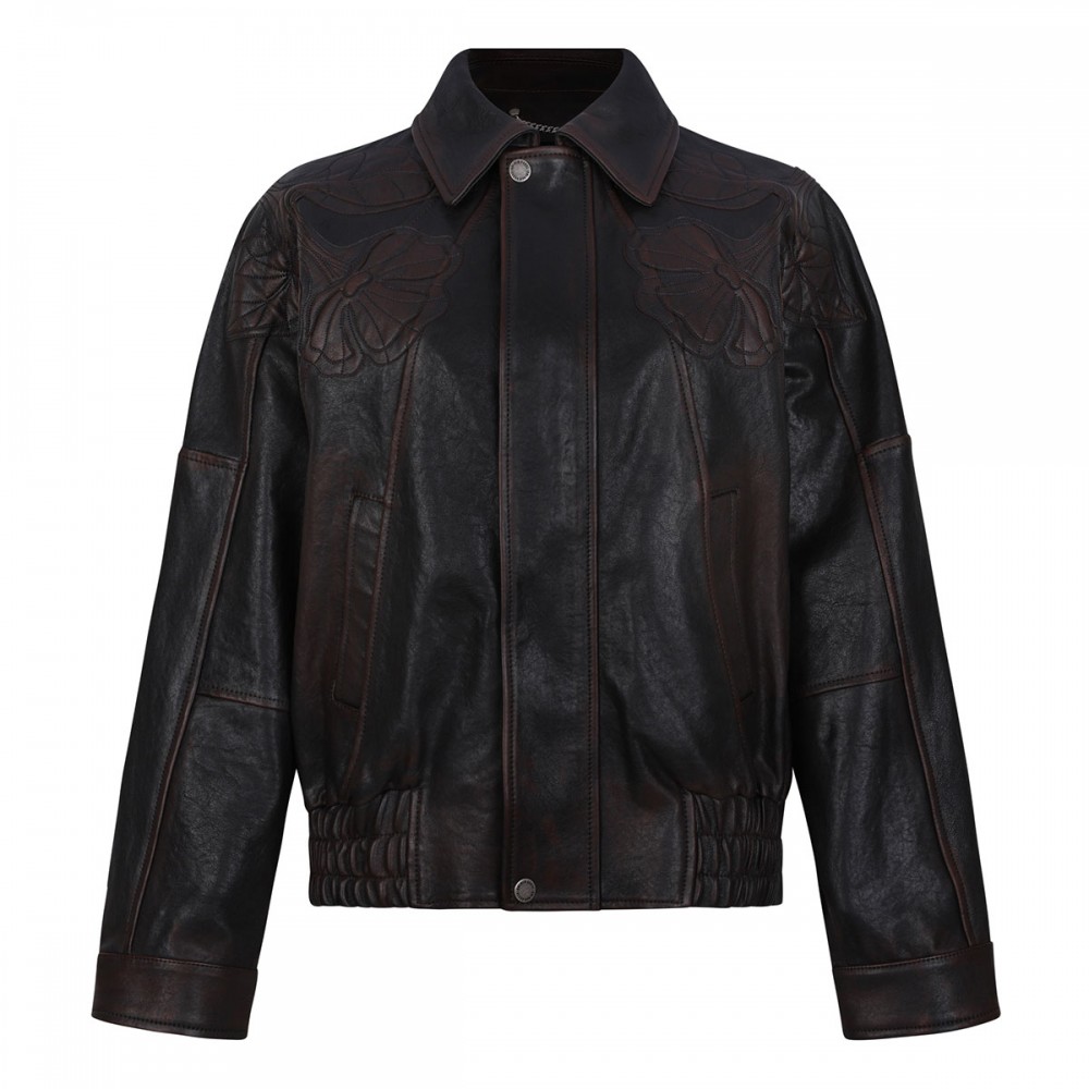 Dark burgundy nappa leather bomber...