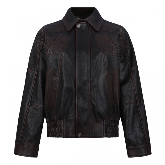 Dark burgundy nappa leather bomber jacket