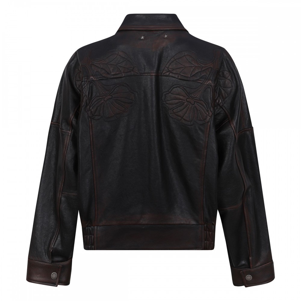 Dark burgundy nappa leather bomber...