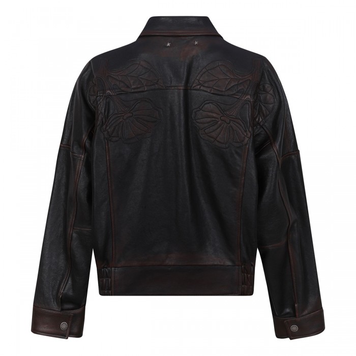 Dark burgundy nappa leather bomber jacket