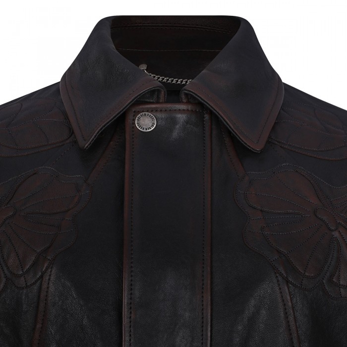 Dark burgundy nappa leather bomber jacket