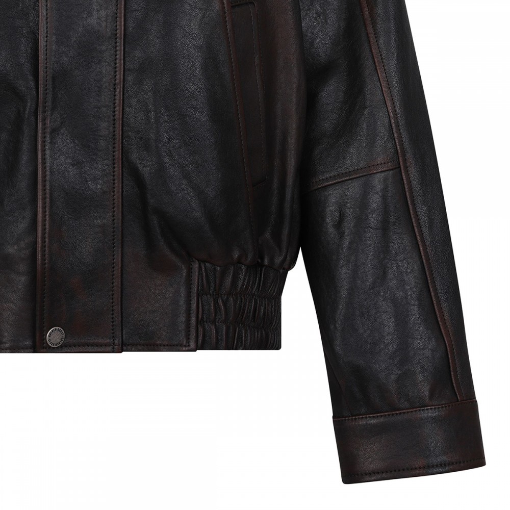 Dark burgundy nappa leather bomber...