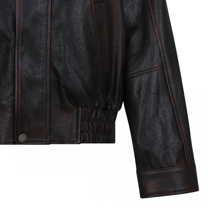 Dark burgundy nappa leather bomber jacket