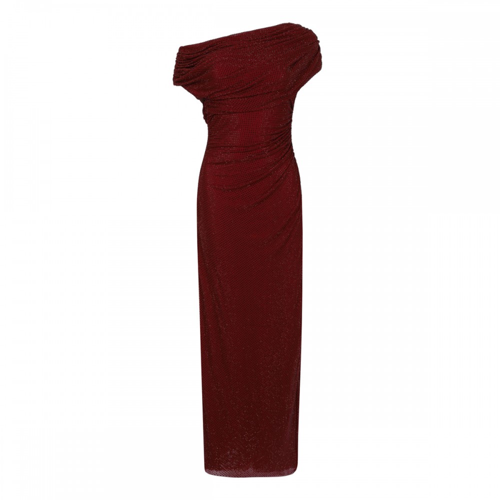 Burgundy rhinestone lace midi dress