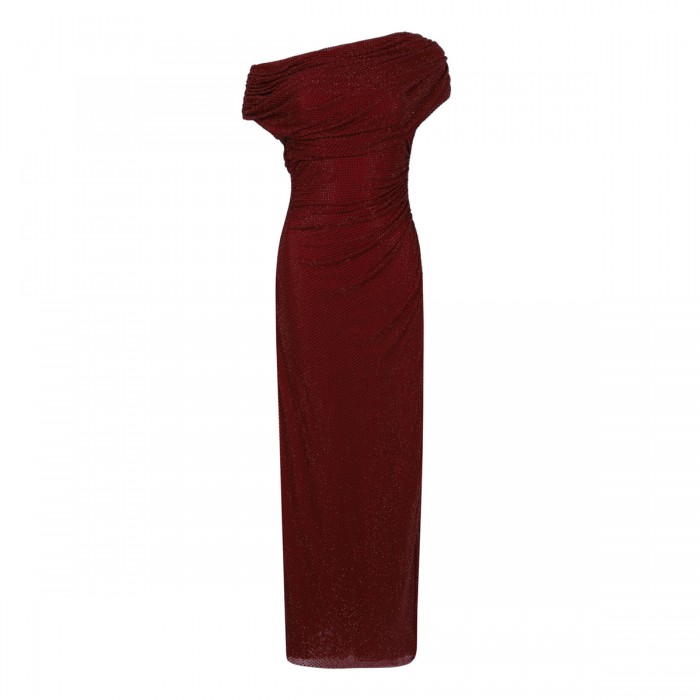 Burgundy rhinestone lace midi dress