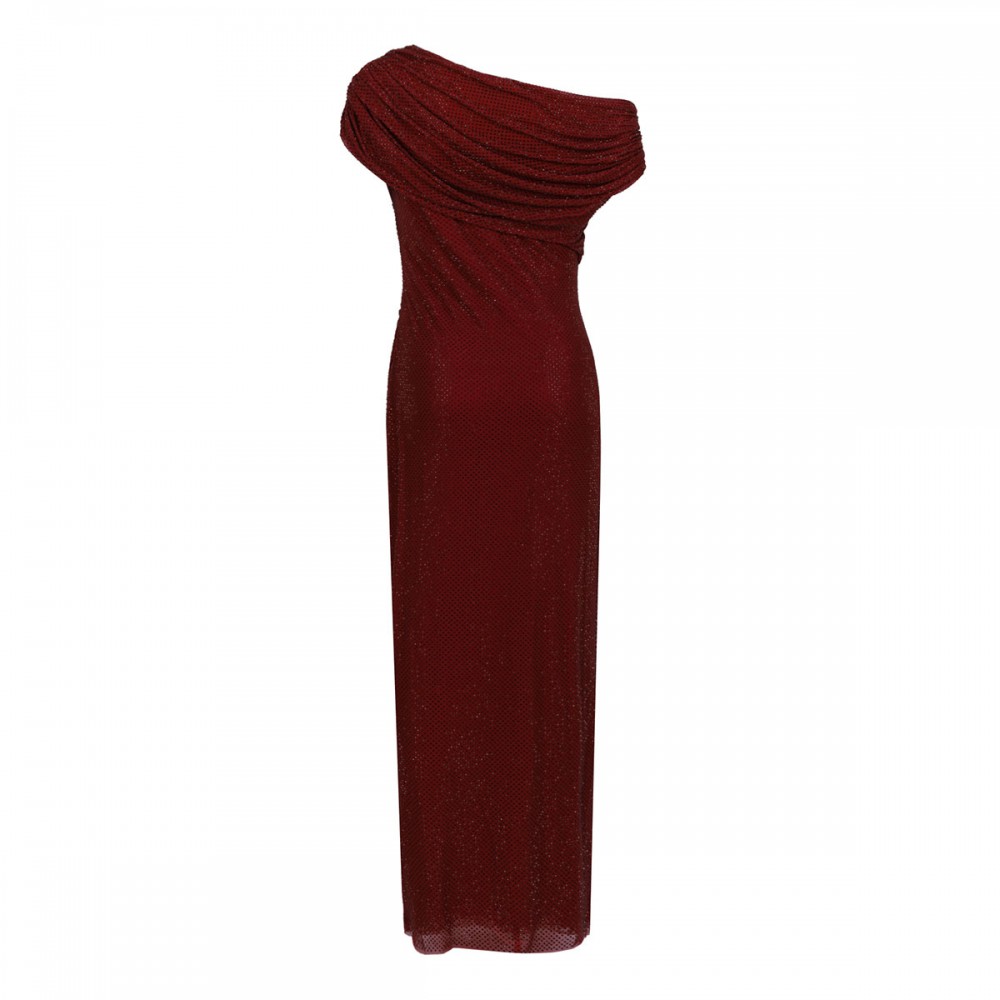Burgundy rhinestone lace midi dress