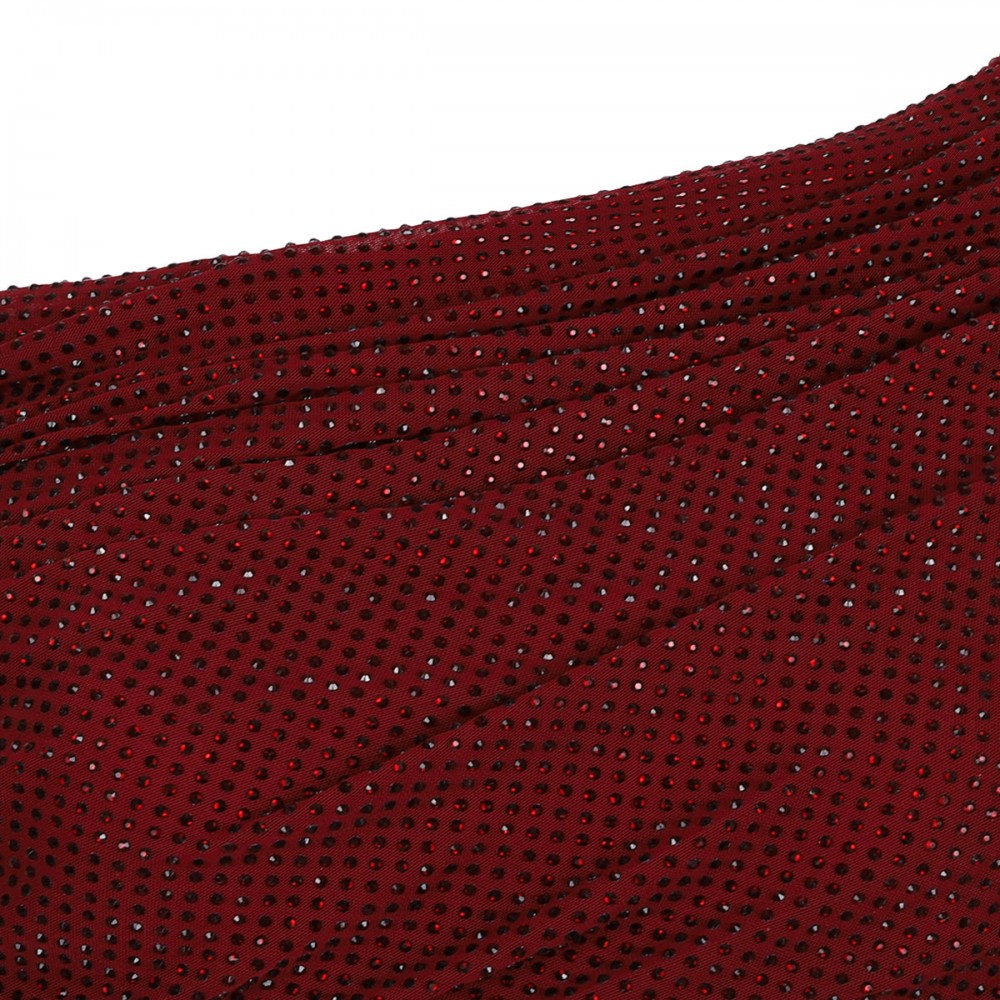 Burgundy rhinestone lace midi dress