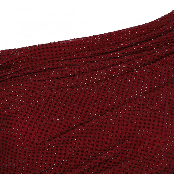 Burgundy rhinestone lace midi dress