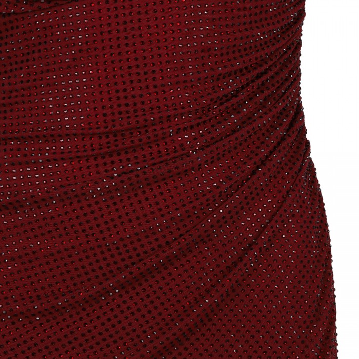 Burgundy rhinestone lace midi dress