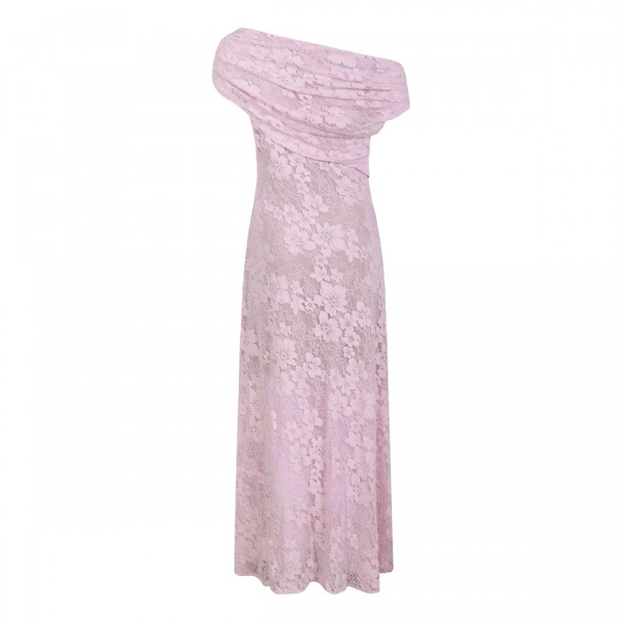 Pink rhinestone lace midi dress