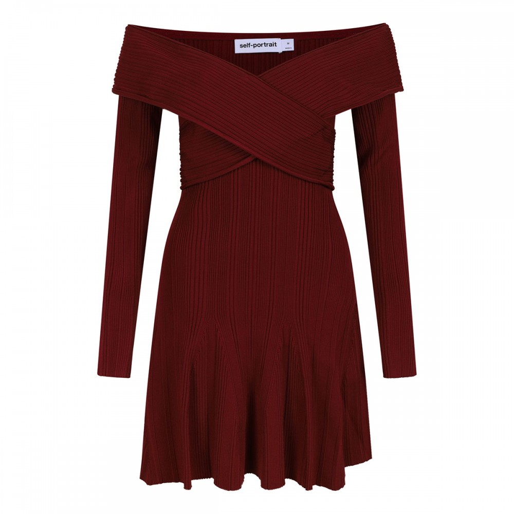 Burgundy viscose knit mini dress