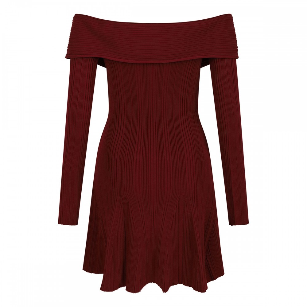 Burgundy viscose knit mini dress
