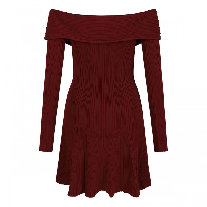 Burgundy viscose knit mini dress