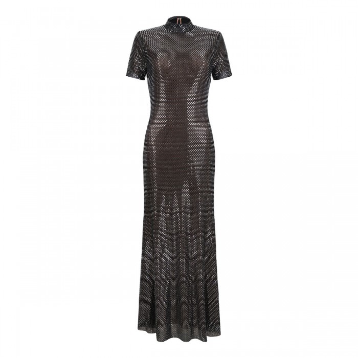 Gunmetal rhinestone mesh midi dress