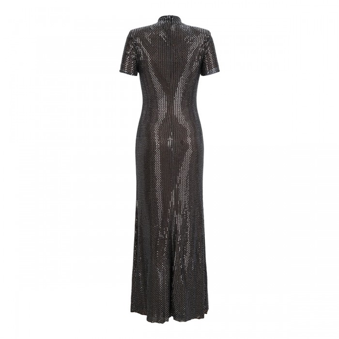 Gunmetal rhinestone mesh midi dress