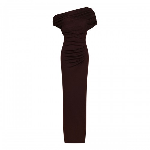 Brown draped knit midi dress