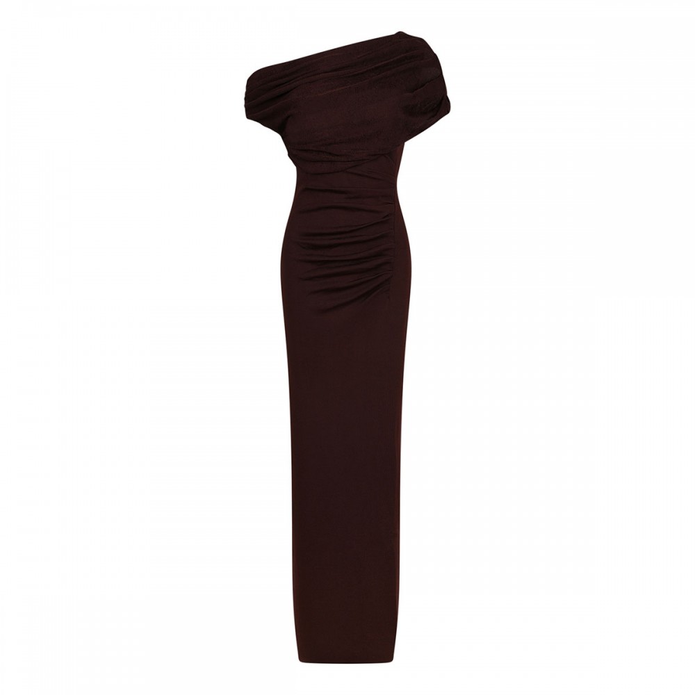 Brown draped knit midi dress