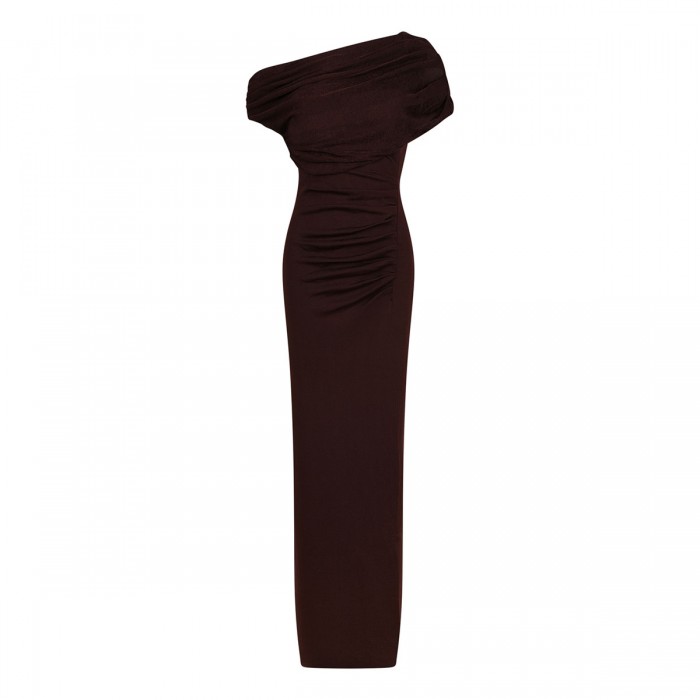 Brown draped knit midi dress