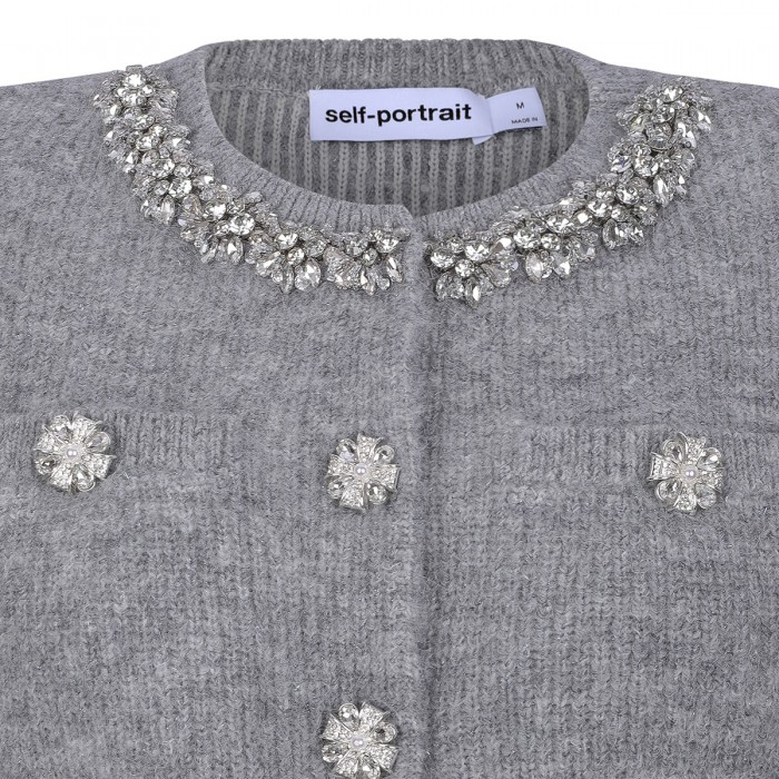 Grey fluffy crystal trim cardigan
