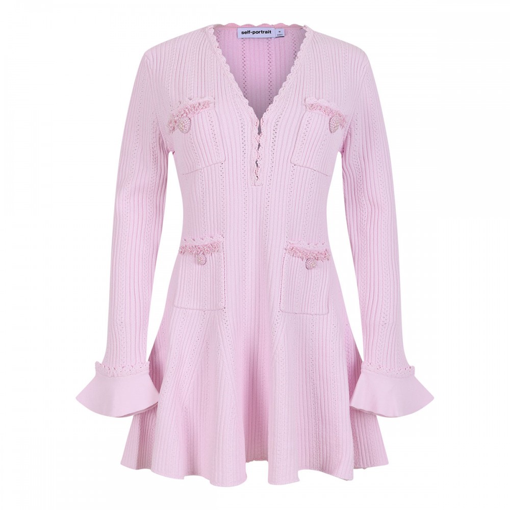 Pink pearl trim knit mini dress