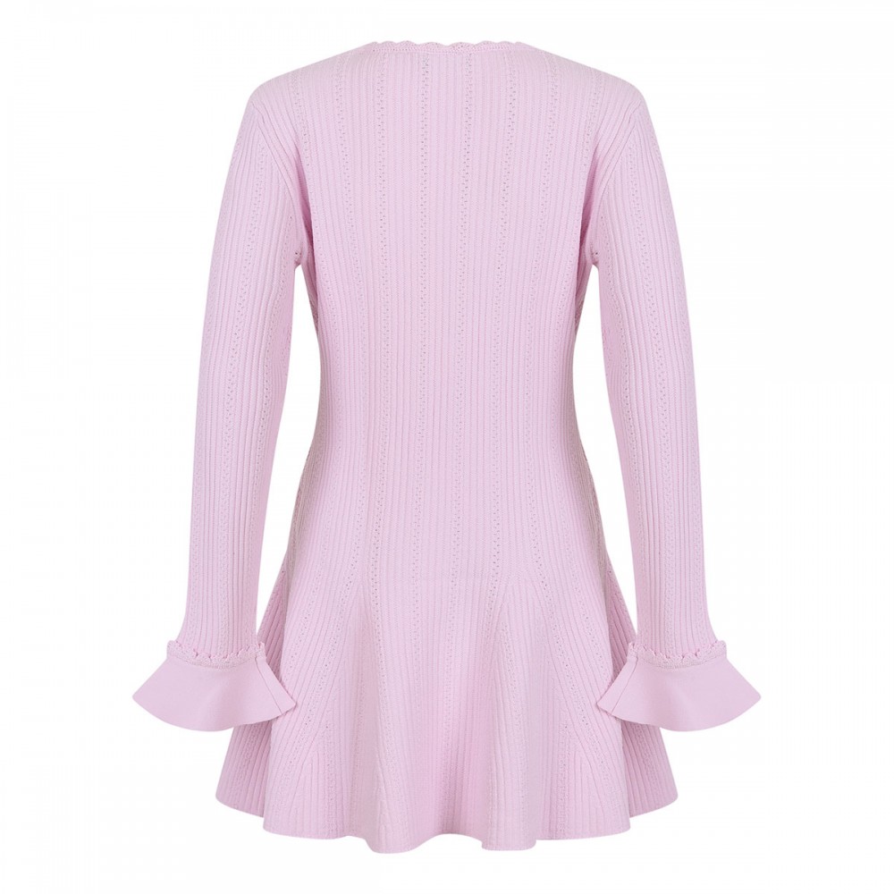 Pink pearl trim knit mini dress