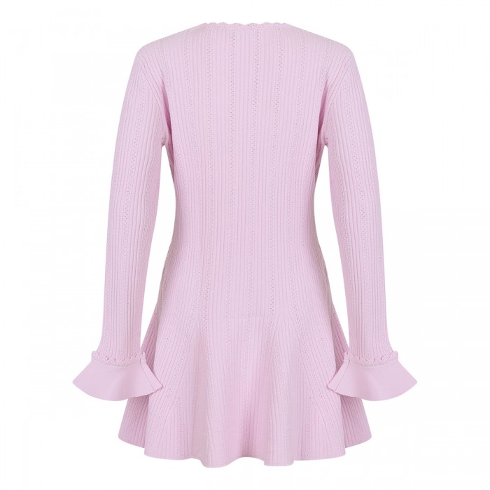 Pink pearl trim knit mini dress