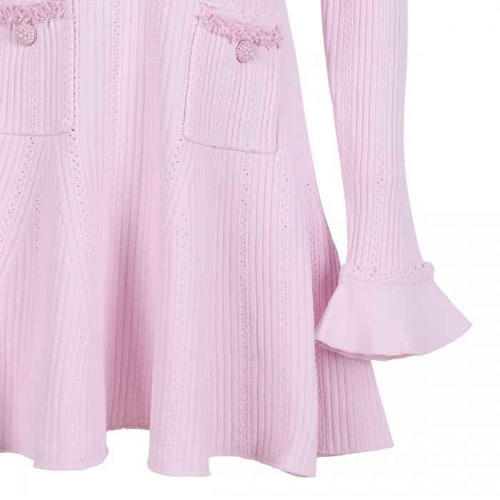 Pink pearl trim knit mini dress