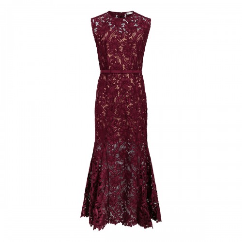 Burgundy guipure lace midi...