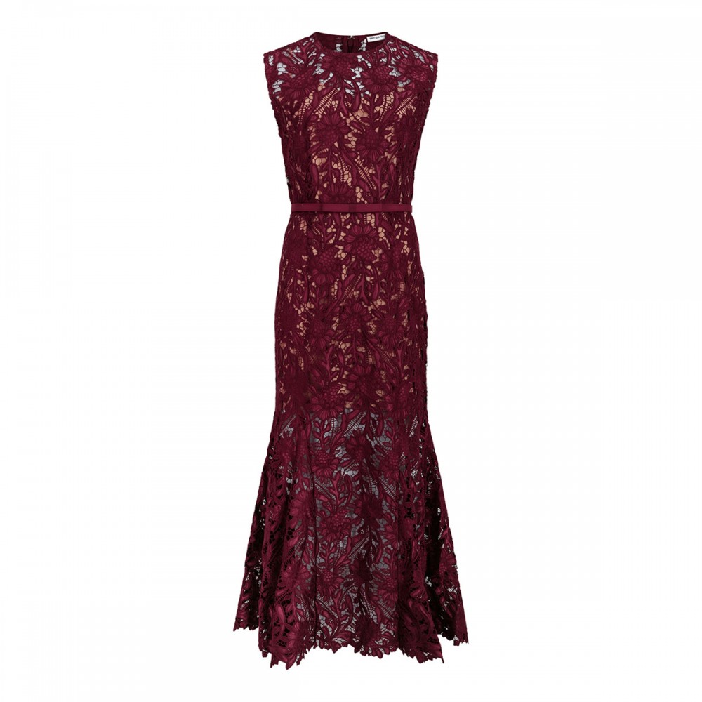 Burgundy guipure lace midi dress